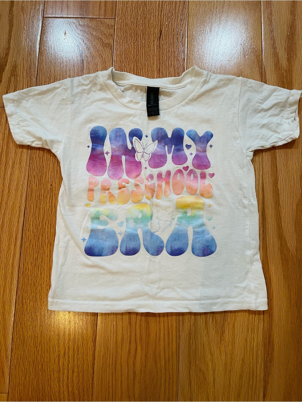 Gildan White Kids Tee with Multicolor Rainbow 'IN MY PRESCHOOL ERA’ Graphic